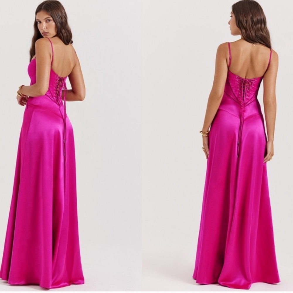 HOUSE‎ OF CB 'Anabella' Fuchsia Lace Up Maxi Dress NWOT pink size L A-C - Picture 11 of 12